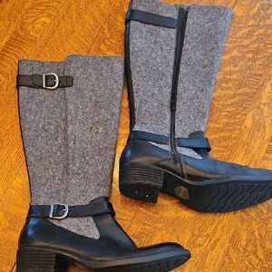 BORN Grey and BlackWool Tall Riding Winter Oswego Boots 9M Womens